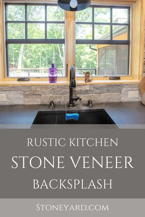 Faux Stone Backsplash Kitchen, Stone Backsplash Kitchen Rustic, Natural Stone Backsplash Kitchen, Stone Veneer Backsplash, Stacked Stone Backsplash, Rock Backsplash, How To Clean Stone, Rustic Kitchen Backsplash, Rustic Kitchen Ideas