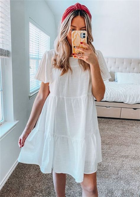 495dabfd0ca768a3c3abd672079f48b6desc45160131ri Summer Casual Dresses, Cute Church Outfits, Teacher Fits, Summer Casual Dress, Print Summer Dress, Cute White Dress, Church Outfit, Dots Dress, Tiered Mini Dress