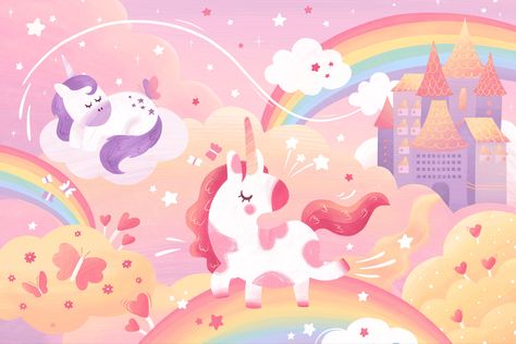 Wonder Illustration, Lineless Art, Imagination Illustration, Unicorn Bedroom Decor, Victorian Christmas Cards, How To Draw Cute, Castle Illustration, Unicorn Artwork, Unicorn Graphic