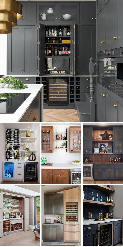 A dry bar wall is a game-changer for any room, effortlessly transforming it into an upscale space perfect for entertaining. Unlike its counterpart, the wet Dry Bar Wall Ideas, Small Dry Bar Ideas, Modern Dry Bar, Bar Wall Ideas, Dry Bar Ideas, Glass Shelving Unit, Home Bar Cabinet, Home Bar Design, Dry Bar