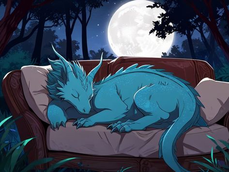 Dragon sleeping on sofa forest moonlight fullmoon nigh 1 Sleeping Dragon Drawing, Forest Moonlight, Dragon Sleeping, Sleeping Dragon, Kids Book, Dragon Drawing, Book Illustrations, Kids' Book, Drawing Ideas