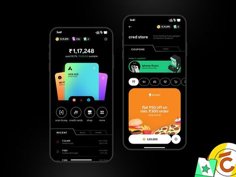 CRED - Credit Card & Payments App Redesign by Girish on Dribbble Card Design Ui, Card Ui Design, Tabs Ui, App Redesign, Card Ui, Credit Card Design, Credit Card App, Mobile App Design Inspiration, Flat Design Icons