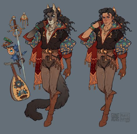 Wandering Bard - OPEN by morteraphan on DeviantArt Bard Clothes Dnd Male, Trifling Bard, Dnd Clothing Design Bard, Dnd Bard Instruments, Dnd Bard Design, D&d Bard Art, Bard Pose Reference Drawing, Bard Outfit Design, Bard Outfit Ideas