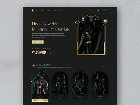 Jewelry Landing Page Design, Jewelry Landing Page, Black And Gold Website Design, Gold Website Design, Gold Website, Black Website, Jewelry Exhibition, Jewelry Website Design, Jewelry Websites