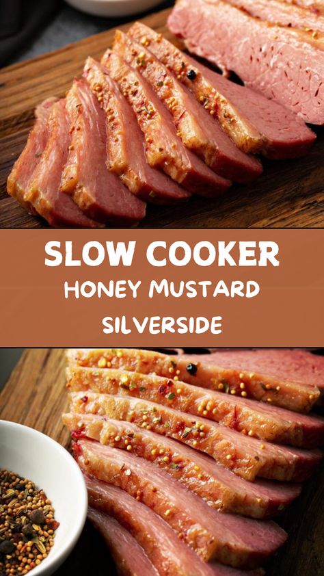 Slow Cooker Honey Mustard Silverside Slow Cooker Silverside Recipe, Corned Silverside Slow Cooker, Silverside Slow Cooker, Silverside Recipe, Corned Silverside, Honey Mustard Sauce, Slow Cooker Dinner, Slow Cook, Bay Leaves