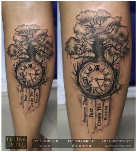 Family Tattoos Tree, Life Clock Tattoo, Tattoo Of Clock, Tree Of Life Hourglass Tattoo, Tree Of Life Clock Tattoo, Tree With Clock Tattoo, Tree Of Life With Clock Tattoo, Banyan Tree Tattoo Design, Family Tree Tattoo For Men Forearm