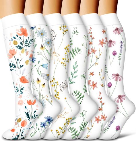 PRICES MAY VARY. 6 PAIRS COMPRESSION SOCKS - When it's not possible to press pause during long hours of work, maintaining healthy blood circulation is the key to staying energized and performing at your best. Combined with fashion, style, science, and technology, Our knee-high compression socks offer great comfort, Increase circulation,Improve leg and foot comfort,Relief from pain, aches, and fatigue,All-Day Comfort + Support. Switch up your regular Core-Spun routine with this new pattern! GRADU Cute Compression Socks, Fashion Necessities, Nurse Travel, Nurse Accessories, Increase Circulation, Womens Compression Socks, Medical Careers, Travel Clothing, Foot Reflexology