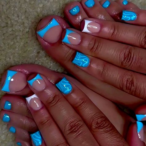 Blue And White French Tips Toes Included Acrylic Toe Nails, Acrylic Nail Set, Long Acrylic Nail Designs, Hard Nails, Colored Acrylic Nails, Girly Acrylic Nails, French Tip Acrylic Nails, Short Square Acrylic Nails, Acrylic Nails Coffin Pink