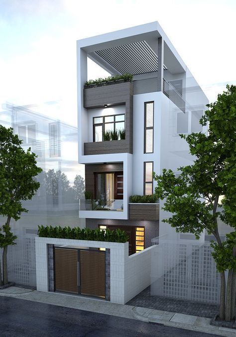 3 Storey House Design, Home Designs Exterior, Narrow House Designs, Narrow House Plans, A Modern House, Small House Elevation, Small House Design Exterior, Small House Elevation Design, House Design Exterior