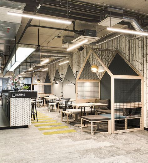 Work Space Cafe, Co Working Space Design, Warehouse Office Space, Coworking Space Design, Restaurant Booth, Industrial Office Design, Warehouse Design, Co Working Space, Showroom Interior Design