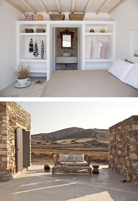 A SMALL BUT BEAUTIFUL HOME ON ANTIPAROS, GREECE Greek Stone House, Antiparos Greece, Greek Homes, Bedroom Summer, Greece Style, Island Bedroom, Cob House, Relaxing Places, Island House