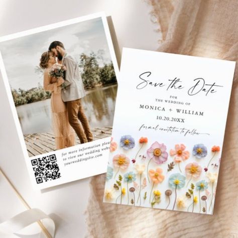 $2.86 | Pastel Pink Boho Wildflowers Wedding QR code Photo - wildflower, meadow wild flowers, love in bloom, pink blush summer boho flowers, bohemian, pressed flowers, pressed wildflower, stems field flower, floral, retro modern Wildflower Save The Date With Photo, Spring Wildflower Wedding, Pastel Wildflowers, Qr Code Photo, Pastel Wedding Invitations, Wedding Qr Code, Pastel Wedding Theme, Wildflowers Wedding, Wedding Web