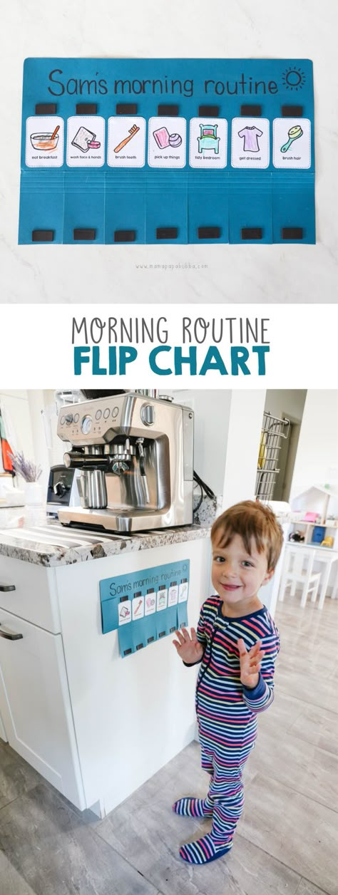 Flip Up Routine Chart, Preschool Morning Routine At Home, Morning Routine Flip Chart, Family Morning Routine, Toddler Chart Routine, Toddler Morning Routine Chart, Kids Morning Routine Chart, Morning Routine Chart For Kids, Routine Flip Chart