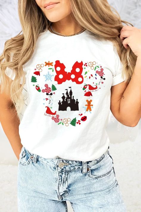 Disney Christmas T-shirt! Are you spending the holidays at Disney and need a unique Disney shirt or matching family shirts? This classic, but beautiful shirt will have you standing out from the crowd. Design is made with heat transfer vinyl and is machine washable. Easter Gnomes, Disney Christmas Shirts, Cute Gnomes, Easter Tees, Easter Bunny Shirts, Bunny Shirt, Easter Shirt, Disney Christmas, Disney Shirts