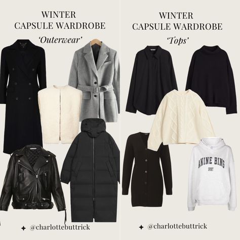 WINTER CAPSULE WARDROBE 2023 | outerwear & tops including knitwear, puffer coat, wool blazer and leather jacket #capsulewardrobe #outerwear #knitwear Follow my shop @charlottebuttrick on the @shop.LTK app to shop this post and get my exclusive app-only content! #liketkit #LTKSeasonal #LTKunder100 #LTKstyletip @shop.ltk https://liketk.it/3Z7fc Capsule Wardrobe Outerwear, Winter Coat 2023, Winter Capsule Wardrobe 2023, Capsule Wardrobe 2023, Wardrobe Organization, 2023 Aesthetic, Packing Clothes, Fall Closet, Alien Girl