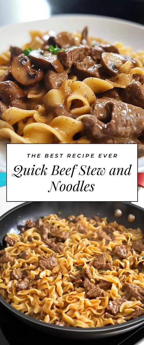 Image for Quick Beef Stew and Noodles Classic Beef And Noodles, Beef Stew And Noodles, Homey Meal, Beef And Noodle Soup, Healthy Beef Stew, Quick Beef Stew, Beef Stew Healthy, Beef Chunks, Cashew Cream Sauce