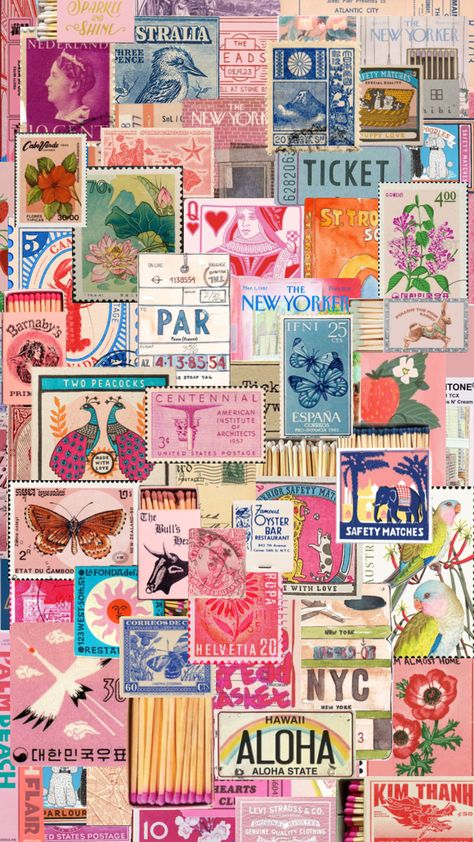 Pink, Blue, Postage Stamps, Match Boxes, Vintage, Antique, Retro - Shuffles Digital Collage Wallpaper Iphone Pink, Postage Stamps Collage, Iphone Pink, Postage Stamp Design, Match Boxes, Iphone Wallpaper Landscape, Cute Laptop Wallpaper, Velvet Wallpaper, Artsy Pictures