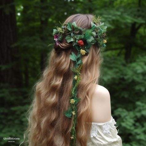 Forest hair idea made with ai for inspiration #fairyhair #elvenhair #flowersinhair Forest Elf Hairstyles, Forest Hairstyles, Fairycore Hairstyle, Mystical Hair, Faerie Hair, Bridal Hair Accesories, Elven Hairstyles, Fairy Vibe, Elf Hair