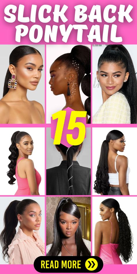 Look no further than the sleek and stylish slick back ponytail! Whether you have long, short, curly, or straight hair, this versatile hairstyle is perfect for various occasions. Show off your natural hair or straighten it for a sleek finish. The slick back ponytail is a favorite among black women, adding an elegant touch to any look. Find tutorials and inspiration for the perfect slick back ponytail on Pinterest and elevate your style to new heights. Straighten Ponytail Hairstyles, Long Low Ponytail Hairstyles, Long Straight Ponytail Black Women, Sleek Ponytail Weave With Swoop, 3 Part Slick Back Ponytail, 3 Part Slick Back, Low Slick Back Ponytail, Slick Back Ponytail Black Women, Pull Back Hairstyles