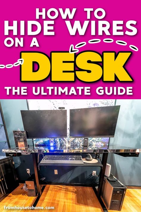 Learn these amazing tips to hide wires on a desk easily. No more messy wires, instead make them look organized and hide them out of sight. Here's how! Cable Management Ideas, Desk Home Office Ideas, Blue Home Offices, Desk Cable Management, Easy Home Organization, Hidden Desk, Electric Sit Stand Desk, Hide Cords, Sewing Room Storage