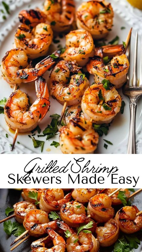 Enjoy the vibrant flavors of grilled shrimp skewers, a recipe that’s as quick as it is delicious. Perfect for fall and winter recipes, these skewers are seasoned to perfection and ideal for weeknight dinners or gatherings. A hint of lemon adds brightness to this satisfying meal. Shrimp Skewers Grill, Shrimp Skewer Recipes, Grilled Shrimp Skewers, Grilled Shrimp Recipes, Juicy Shrimp, Easy Grilling, Shrimp Skewers, Skewers Grill, Healthy Family Dinners