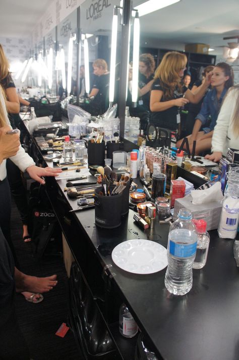 Hair and Makeup backstage at LMFF Makeup Chair Aesthetic, Backstage Makeup, Hair And Makeup Artist Aesthetic, Stage Make Up, Model Manifestation, Theatre Aesthetic Backstage, Movie Makeup Artist Aesthetic, Makeup Trailer On Set, Theater Aesthetic Backstage