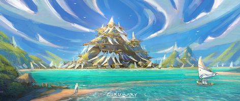 Village Concept Art, Water Village, Fantasy City, D&d Dungeons And Dragons, Creative Artwork, Fantasy Art Landscapes, Tropical Island, Visual Development, Fantasy Rpg