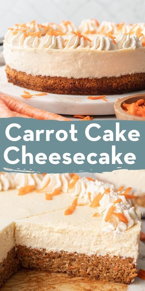 This homemade carrot cake cheesecake from Live Well Bake Often is here to sweeten your day! Imagine a layer of deliciously spiced carrot cake topped with creamy vanilla cheesecake. With every bite, you'll taste the perfect balance of warm spices and smooth cheesecake goodness. Whether you're celebrating a special occasion or just indulging in a sweet treat, this dessert is sure to put a smile on your face. Smooth Cheesecake, Carrot Cake Dessert, Carrot Cake Cheesecake Recipe, Carrot Cheesecake, Spiced Carrot Cake, Tailgate Treats, Live Well Bake Often, The Best Carrot Cake, Homemade Carrot Cake