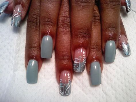 Blue Gray Nail Designs, Cute Gray Nails, Gray Nail Designs, Nails With Flower Design, Gray Nail, Poppin Nails, Grey Nail Art, Grey Nail, Grey Nails