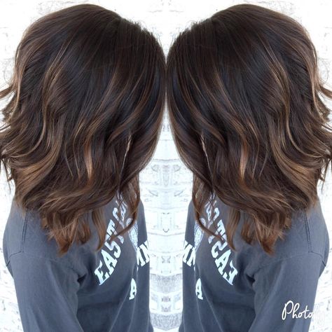 Shoulder Length Brunette Hair With Highlights, Ombre Highlights For Brown Hair, Short Hair Color Ideas For Brunettes Dark Brown Subtle Highlights, Dimensional Brunette Dark, Modern Perm, Hair Color Flamboyage, Dimensional Highlights, Highlights For Dark Brown Hair, 60 Hairstyles