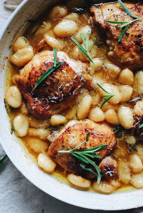 Chicken Thighs And Gnocchi, Chicken Thigh Gnocchi Recipes, Healthy Spring Dinner Recipes, Frozen Gnocchi, Gnocchi Dinner, Gnocchi Chicken, Bev Cooks, Chicken Gnocchi, One Pot Dinners