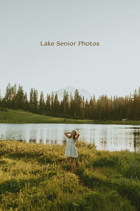 Dreamy lake senior photos in Washington!!! I don't know what's better than golden hour photos on a mountain lake >>>   Book your senior shoot at emilynoellephoto.com Painted Hills, Golden Hour Photos, Pretty Backgrounds, Senior Photoshoot, Beautiful Forest, Senior Photo, Rocky Mountain National, Forest Fairy, Mountain Lake