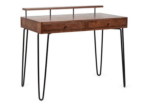 Heal's Brunel Desk Dark Wood | £599.00 | Grazia Desk Dark Wood, Brown Wood Desk, Dark Wood Desk, Desk At Home, Urban Homes, Urban Interiors, Beautiful Desk, Contemporary Desk, Free Furniture