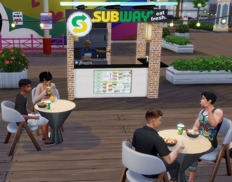 Functional Subway Custom Stall | Insimnia on Patreon Sims 4 Restaurant, Sims 4 Cc Kids Clothing, Dog Cafe, Sims 4 Game Mods, Sims 4 Body Mods, Tumblr Sims 4, Free Sims, Casas The Sims 4, Sims 4 Cc Packs