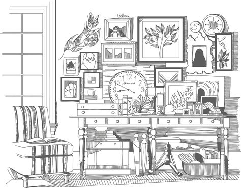 vintage room : doodle drawing Room Doodle, Doodles Draw, Artist Room, Art Perspective, Room Illustration, Digital Advertising Design, Drawing Interior, Painted Pictures, Vintage Room Decor