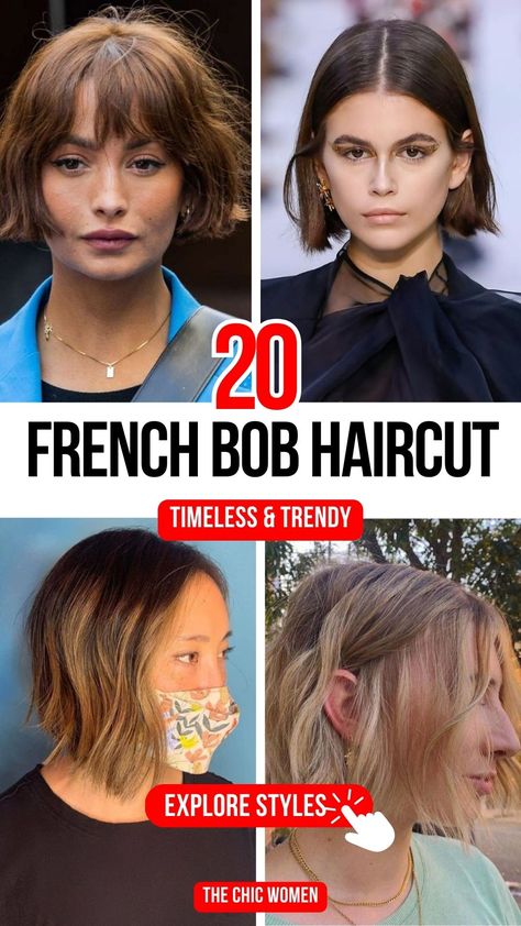 20 Short French Bob Haircuts You’ll Love French Bob For Wavy Hair, French Short Hairstyles, French Short Bob Haircut, French Bob Fine Hair No Bangs, Short French Bob Fine Hair, Classic French Bob Haircut, Parisian Bob Haircut, French Bob With Highlights, French Bob Haircut Short