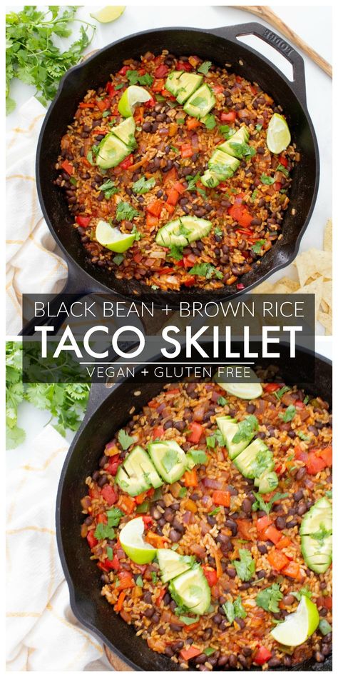 This Black Bean Brown Rice Vegan Taco Skillet is a super easy dinner or make ahead lunch - serve in a bowl, over a salad or in taco shells | ThisSavoryVegan.com #thissavoryvegan #vegan #veganskillet Make Ahead Lunch, Tacos Vegan, Taco Skillet, Vegan Taco, Super Easy Dinner, Taco Shells, Vegan Tacos, Make Ahead Lunches, Vegan Beans