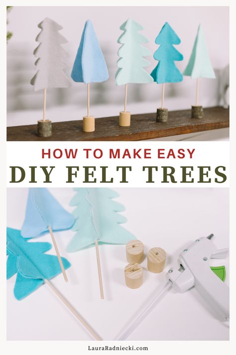 Learn how to make felt trees for the holidays inspired by minimalist, Scandinavian decor using felt, wooden dowels, and wood cylinders for the base! Wood Dowel Crafts, Felt Christmas Tree Pattern, Felt Trees, Felt Tree, Traditional Christmas Tree, Felt Christmas Tree, Nordic Christmas, Christmas Tree Pattern, Mini Christmas Tree