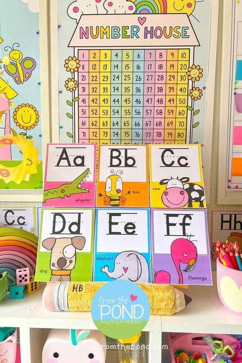 Kindergarten Alphabet Wall, Preschool Classroom Setup, Classroom Alphabet, Teach The Alphabet, Alphabet Display, Ideas For The Classroom, Infant Classroom, First Grade Phonics, Fun Decorations