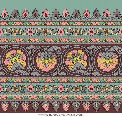 Traditional Mughal Border Design Printing Weaving Stock Illustration 2044159709 | Shutterstock Mughal Borders, Textile Border Design, Digital Border Design, Mughal Border, Kalamkari Border, Border Print Fabric, Border Art, Digital Border, Design Pattern Art