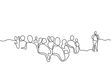 Continuous line drawing of people meeting minimalist design. Conceptual of audience with a speaker during startup business or royalty free illustration Audience Drawing, Drawing Of People, Person Photography, Outline Illustration, Continuous Line Drawing, Line Art Design, Free Illustration, Continuous Line, Start Up Business