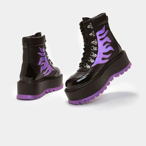 Footwear Reference, Flame Boots, Kidcore Aesthetic, Boots Fit, Saint Kitts And Nevis, Purple Metallic, Style Goals, St Helena, Boots Uk