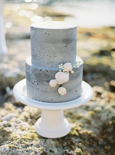 Destination Wedding Cake, Concrete Wedding Cake, Concrete Wedding, Gray Wedding Cake, Grey Wedding Theme, Sunrise Wedding, Exotic Wedding, Elegant Wedding Centerpiece, Beach Wedding Centerpieces