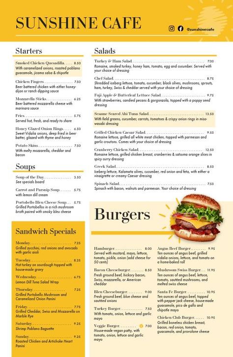 Charming Cafe Menu Cafe Lunch Menu Ideas, Cafe Breakfast Menu Ideas, Lunch Menu Design, Breakfast Menu Ideas, Beer Battered Chicken, Cafe Dinner, Trendy Cafe, Orange Cafe, Taco Dishes