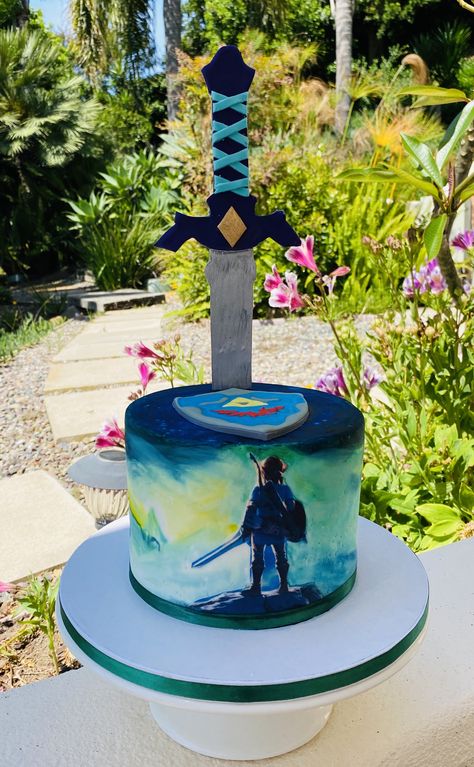 Tears Of The Kingdom Cake Ideas, Link Zelda Cake Ideas, Breath Of The Wild Birthday Cake, Zelda Tears Of The Kingdom Cake, Zelda Birthday Party Decorations, Legend Of Zelda Cake, Nintendo Birthday, Zelda Cake, Zelda Party