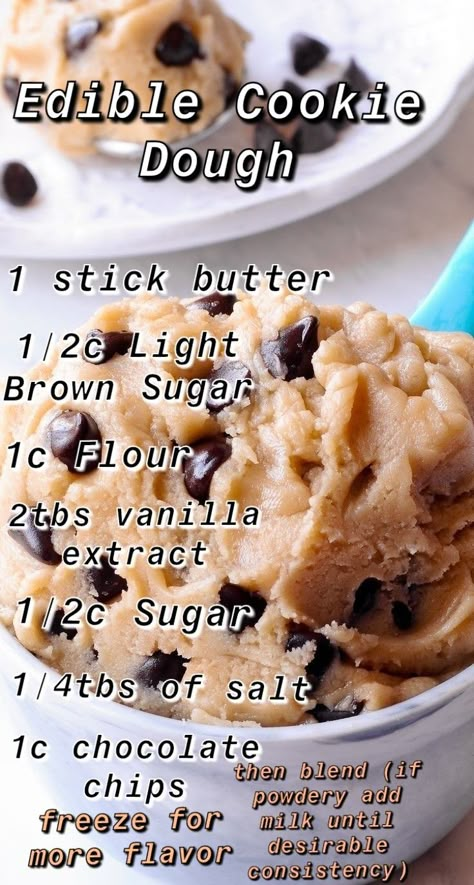 Good Cookie Recipes Simple, Homemade Edible Cookie Dough Recipes, Quick And Easy Edible Cookie Dough Recipe, Eggless Simple Desserts, Desserts To Make When Your Bored, How To Make Cookie Dough Without Eggs, Edible Cookie Dough 3 Ingredient, At Home Cookie Dough, Homade Cookie Dough Recipe