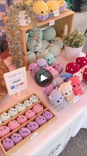 184K views · 1.5K reactions | Myla had her first outdoor market last week (second market overall)! 🩷 She crocheted so many amigurumi (13 different styles), and this is how many of each style she sold! 🧶 It was such a great experience and we all had a blast! Love how many markets are providing young vendor opportunities to encourage entrepreneurship in these young ones. Myla is 11 years old and has been crocheting amigurumi and reading patterns since last December 🥰 Which amigurumi is your favorite? #childcrochet #youngvendor #farmersmarket #amigurumilove #crochetstuffies | All About Ami | Amy B · ・✰ Ramen Kawaii Girl ✰・ラーメン かわいい All About Ami, Outdoor Market, Kawaii Girl, Different Styles, How Many, Ramen, Amigurumi, Overalls, Marketing