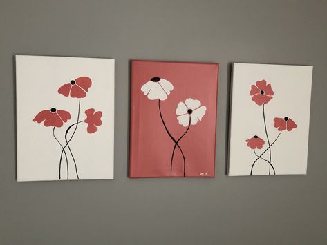 Simple Canvas Paintings Set Of 3, Tri Paintings Canvases, 3 Piece Flower Canvas Art, Two Piece Painting Ideas, Painting Ideas On Canvas 3 Piece, Triple Canvas Painting Ideas, Multi Canvas Painting Ideas Acrylics, Tri Canvas Painting Ideas, Multi Canvas Painting Ideas Easy