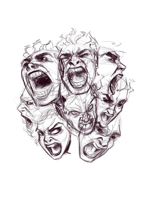 Screaming Drawing, Scream Art, Gcse Art Sketchbook, Creepy Drawings, Mask Drawing, Art Drawings Sketches Pencil, Dissociation, Dark Art Drawings, Drawing Expressions