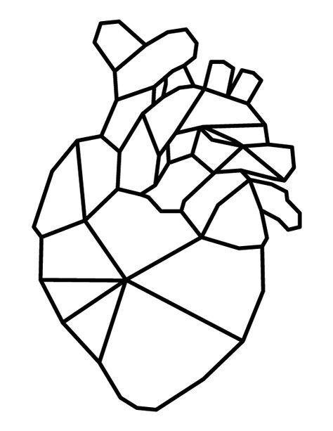 Printable Geometric Human Heart Coloring Page Abstract Heart Drawing, Human Heart Art, Heart Coloring Page, Human Heart Drawing, The Human Heart, Mario Coloring Pages, Simple Drawings, Abstract Coloring Pages, Heart Coloring Pages